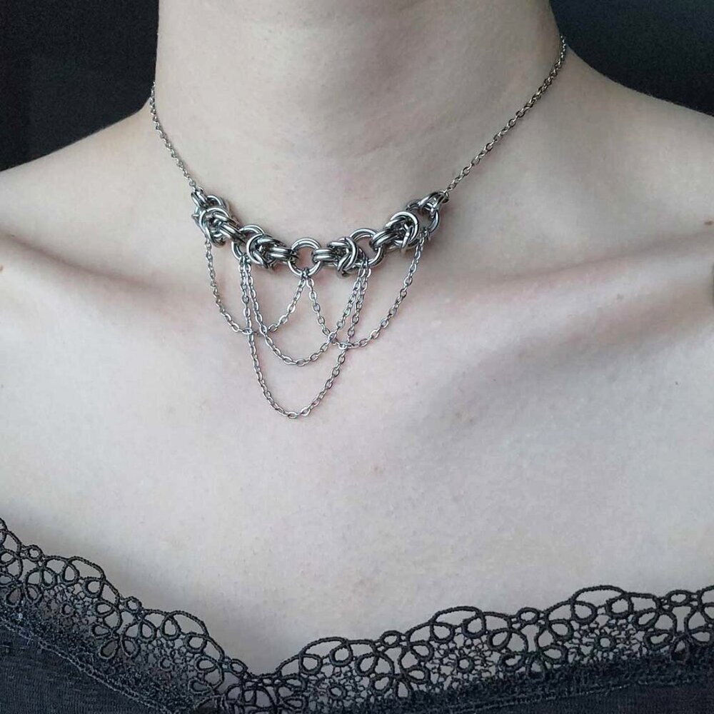 Gothic victorian princess silver draped chains choker necklace - Picture 8 of 9